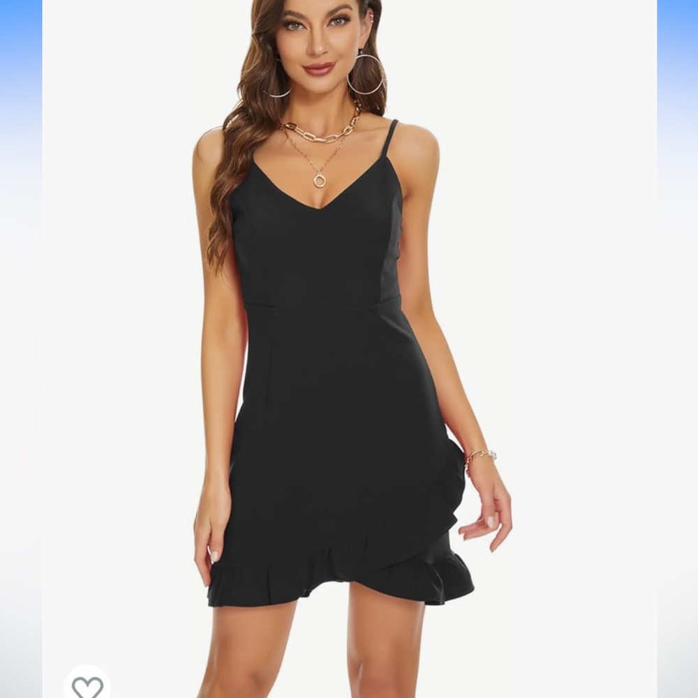 ROYLAMP Women's Bodycon Backless Spaghetti Strap V Neck Ruffle Hem Sleeveless